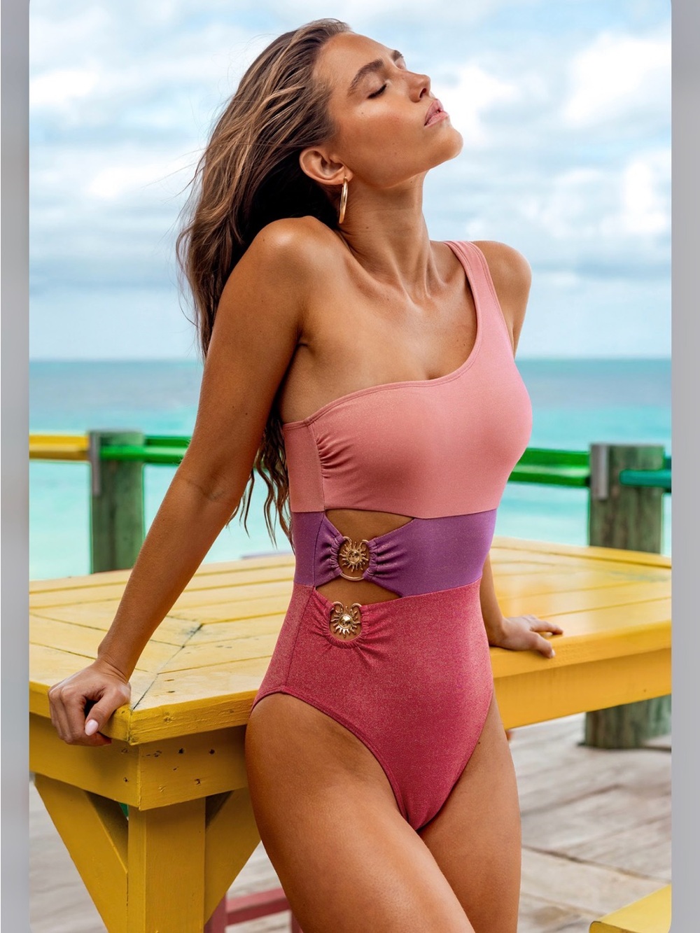 Cupshe Pink and Purple One-Shoulder Cutout One-Piece Swimsuit